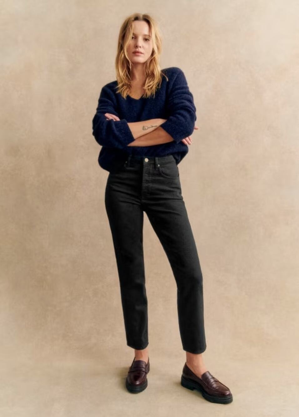 SEZANE Brut Sexy Straight Jeans Noir Black Sz 24 $125 {3Y17}